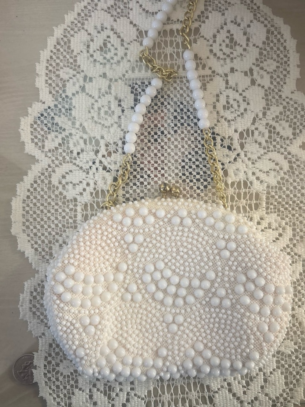 Vintage John Winds Ivory pearl clutch